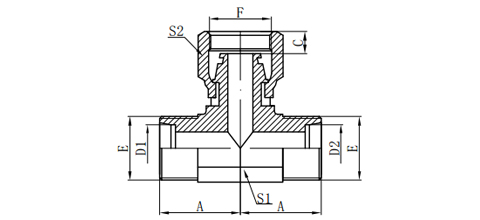 METRIC FEMALE 24°/METRIC MALE 24°L.T. TEE