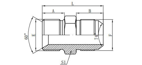 BSP MALE DOUBLE FOR 60°SEAT BONDED SEAL/JIC MALE 74°CONE