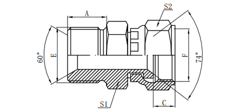 BSP MALE DOUBLE FOR 60°SEAT BONDED SEAL/JIC FEMALE 74°SEAT