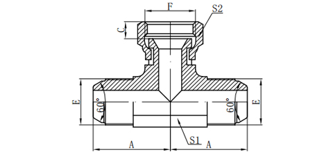 JIS METRIC MALE60° CONE/JIS METRIC FEMALE 60°SEAT BRANCH TEE