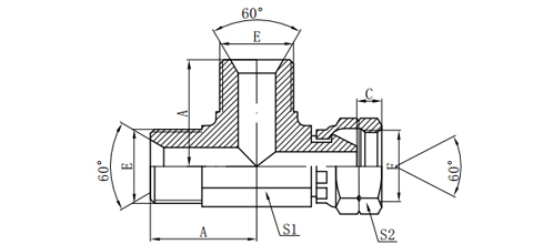 BSP MALE 60°SEAT/BSP FEMALE 60°CONE RUN TEE