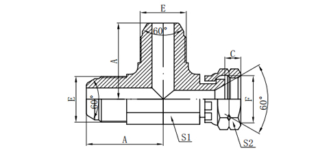 JIS GAS MALE 60°CONE/JIS GAS FEMALE 60°SEAT RUN TEE