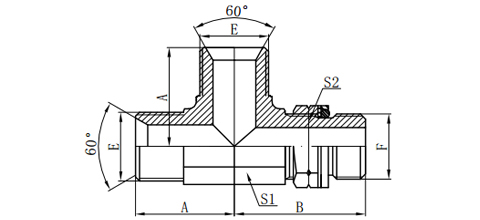 BSP MALE 60°SEAT/BSP MALE O-RING ADJUSTABLE STUD END RUN TEE