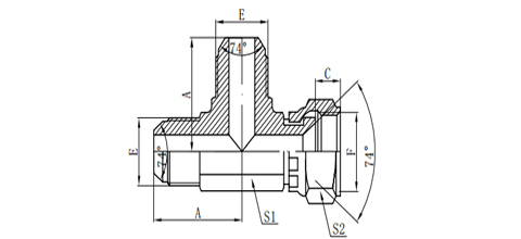 JIC MALE 74° CONE/JIC FEMALE 74°SEAT RUN TEE