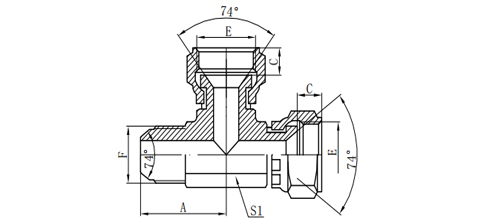 FEMALE 74° SEAT/JIC MALE 74°CONE BRANCH TEE