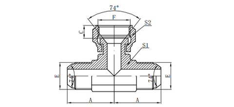 JIC MALE 74° CONE/JIC FEMALE BRANCH TEE