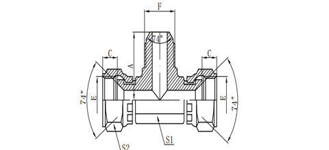 JIC FEMALE 74° SEAT/JIC MALE 74°CONE BRANCH TEE